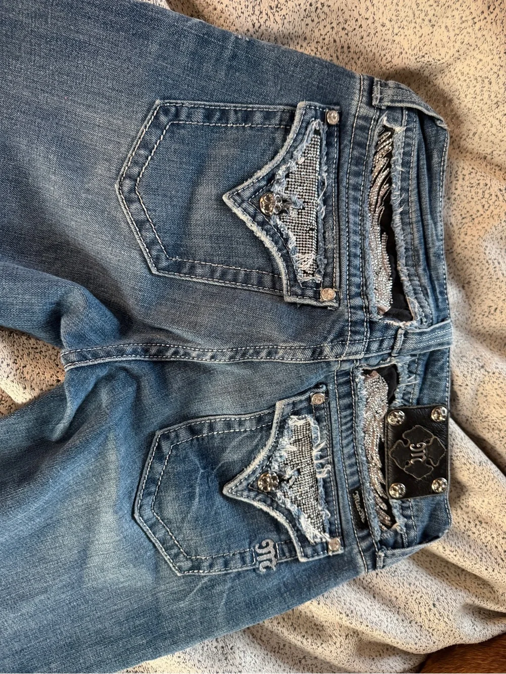 Miss Me Blue Washed Distressed Boot Cut Jeans